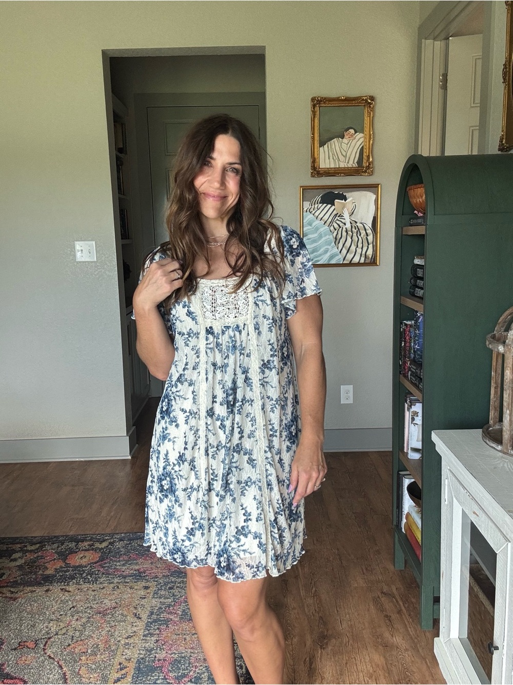 Ralph Lauren Cream Mini Dress with Blue Floral Print